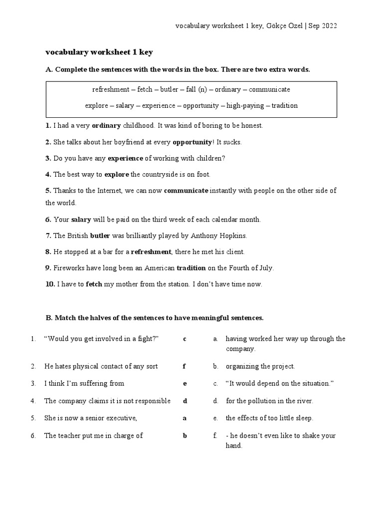 Vocabulary 1 Key | PDF | General Fiction