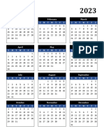 2023 Calendar Dark Blue Portrait Sunday Start