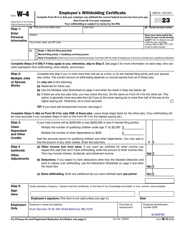 YW W4 Form2023 PDF Social Security (United States) Government