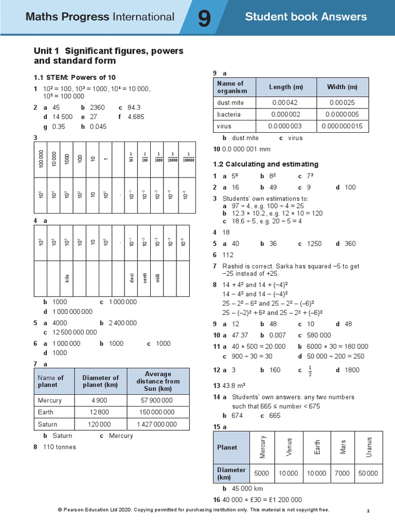 Maths Answer Year 9 | PDF | Area | Planets In Astrology