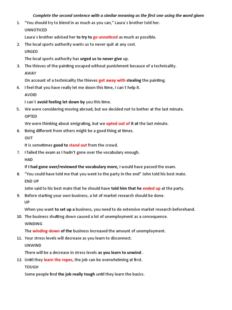 Sentence Transformation Exercises | PDF