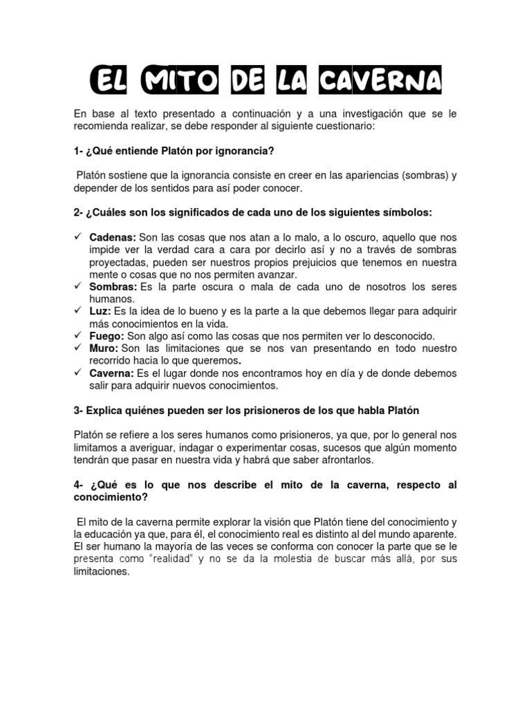 El Mito De La Caverna Pdf Conocimiento Platón