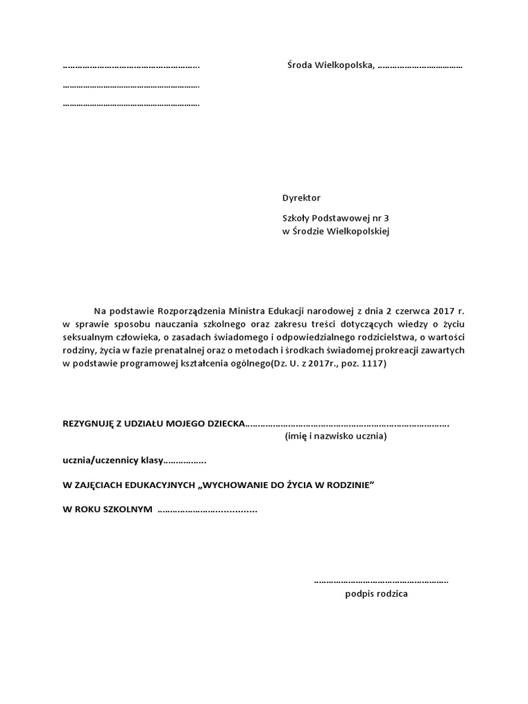 Wniosek o Rezygnacje Z WDZ PDF