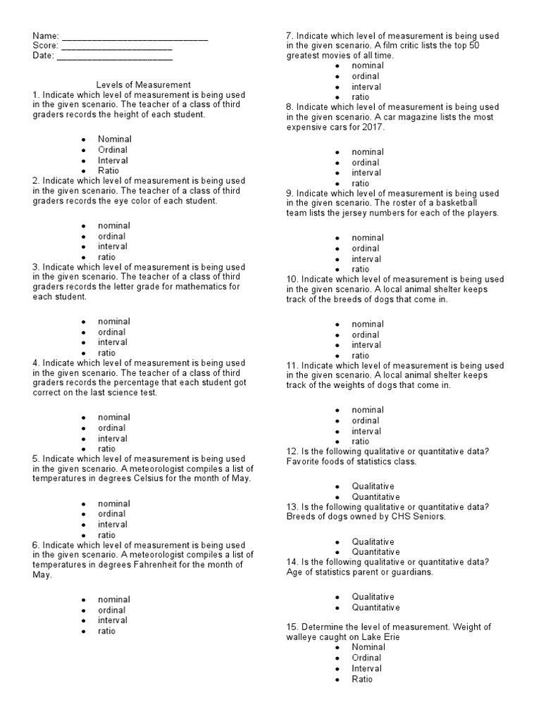 Pretest - Enrichment (Stat) | PDF | Level Of Measurement | Statistics