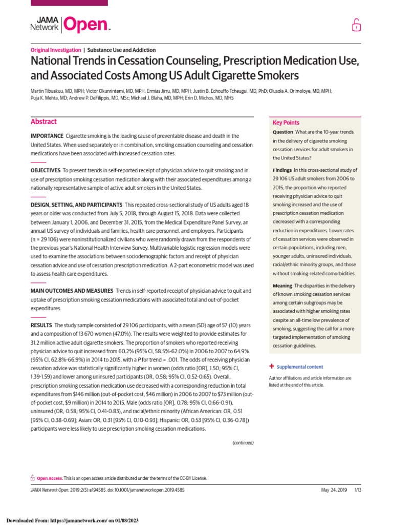 National Trends in Cessation Counseling, Prescription Medication Use