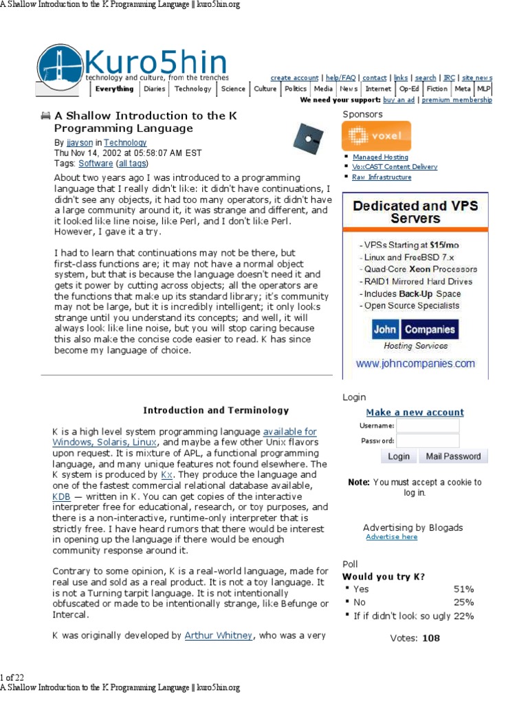 A Shallow Introduction To The K Programming Language - Kuro5hin | PDF ...