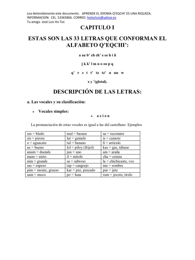 33 Letras Del Alfabeto Q Eqchi Prof Luis Ho Toc Idiomas