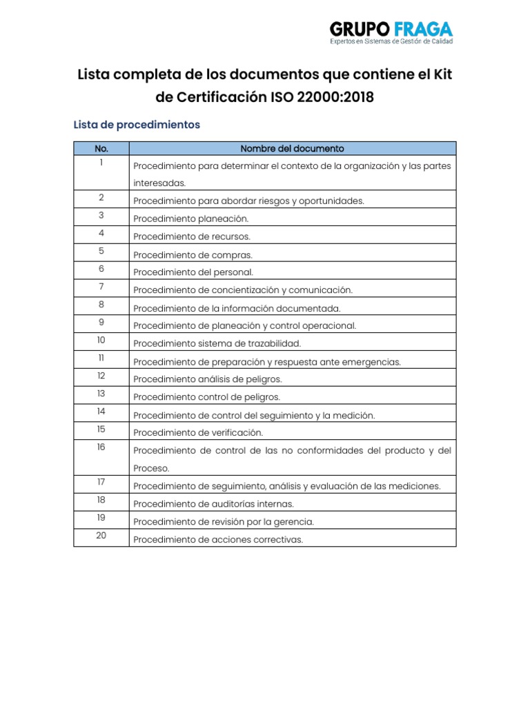 Kit de Documentos ISO 22000:2018 | PDF | Planificación | Análisis de ...