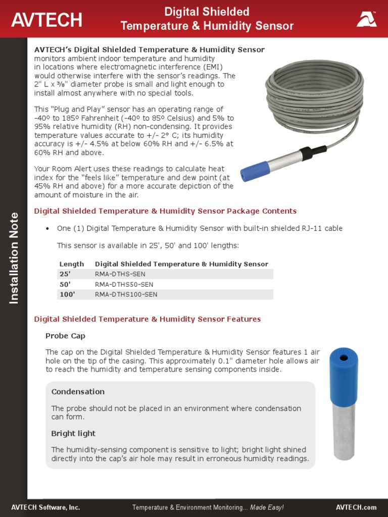 Install Note Shielded Temperature Humidity Sensor | PDF | Humidity | Sensor