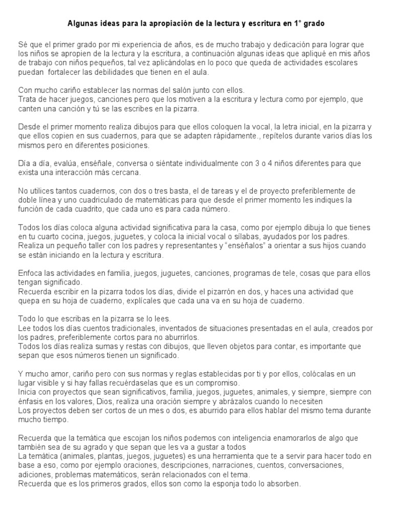 Algunas ideas para la apropiaci n de la lectura y escritura en 1 pdf