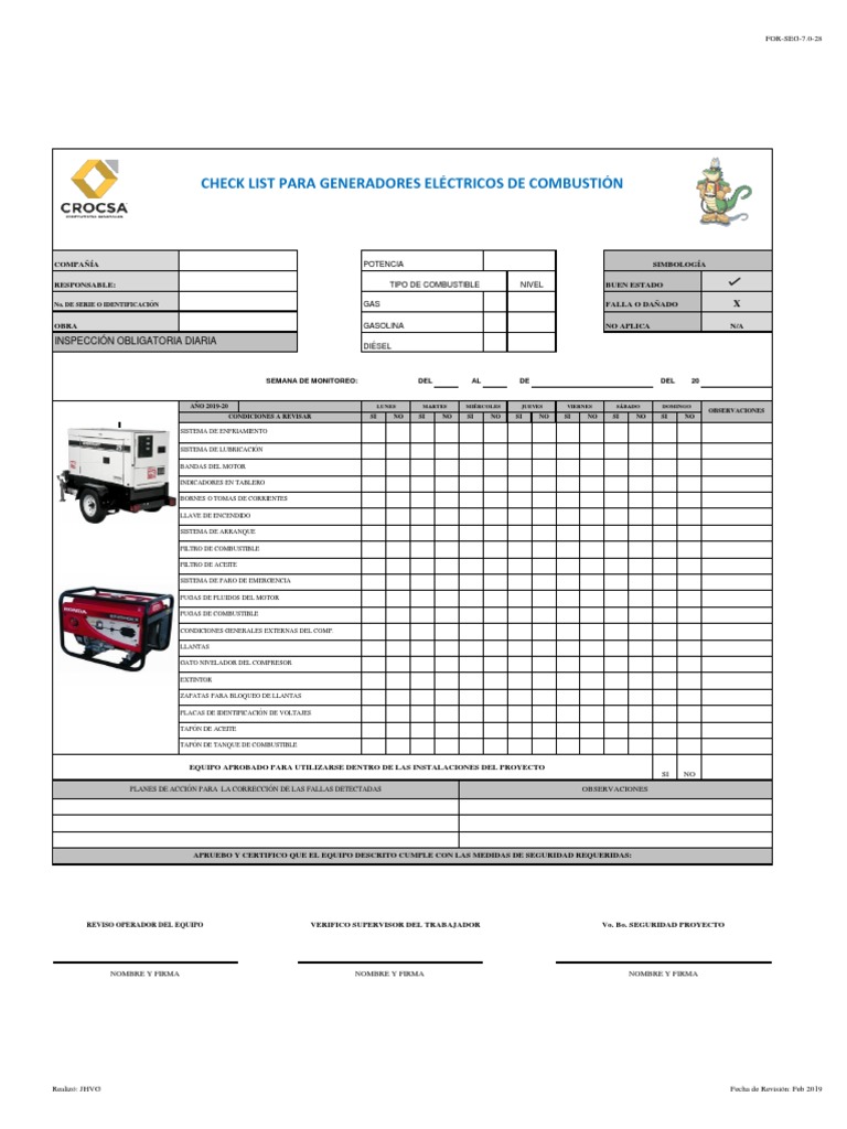 Check-Lists Generadores Electricos de Combustion 2019 | PDF | Generador ...