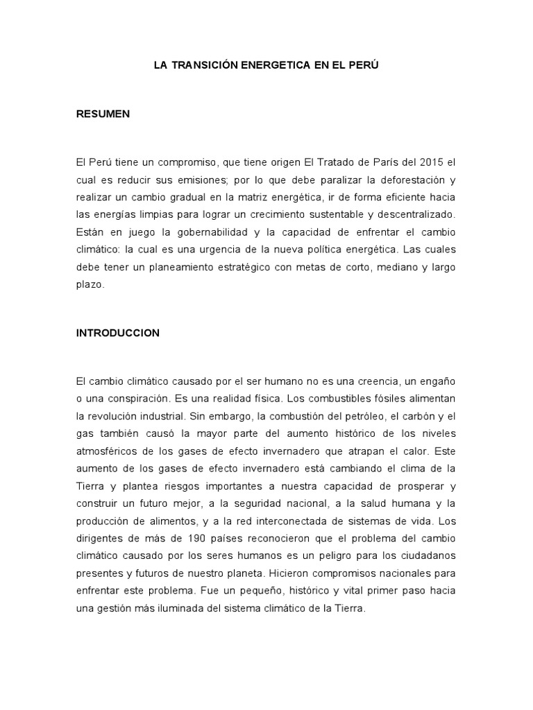 La Transición Energetica en El Perú | PDF | Energía renovable ...