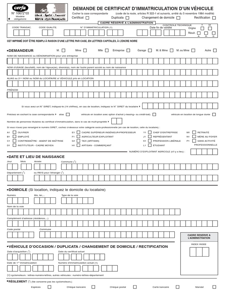 Demande de certificat d'immatriculation | PDF | Véhicules | Transport