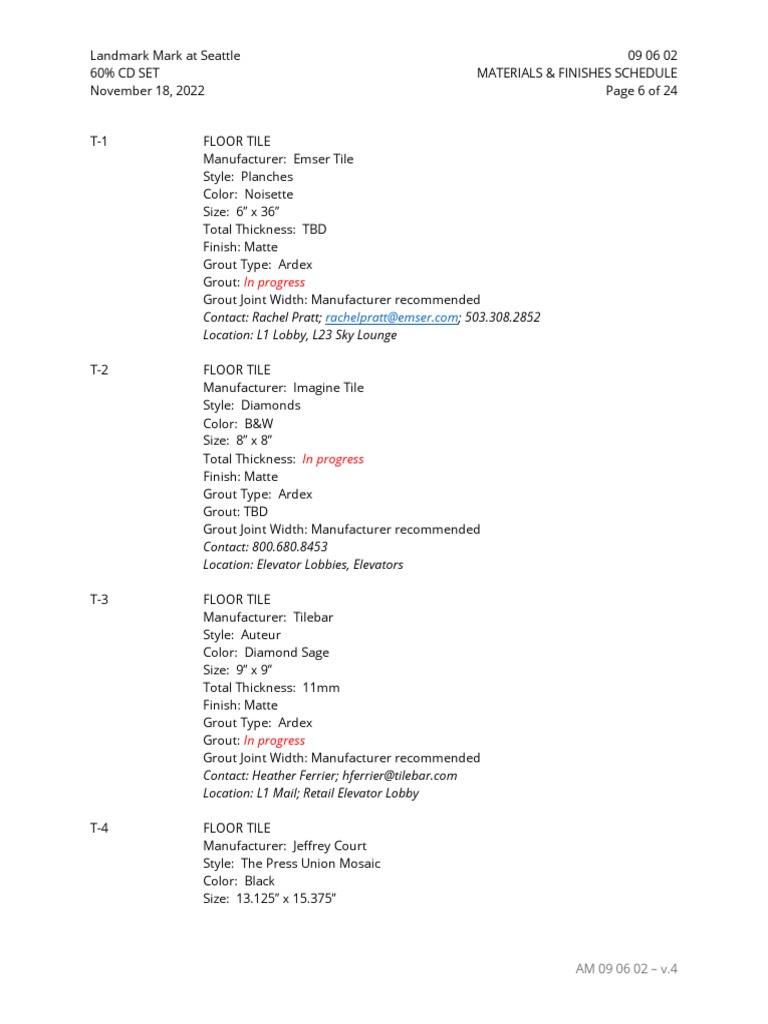 Material Schedule PDF Flooring Tile
