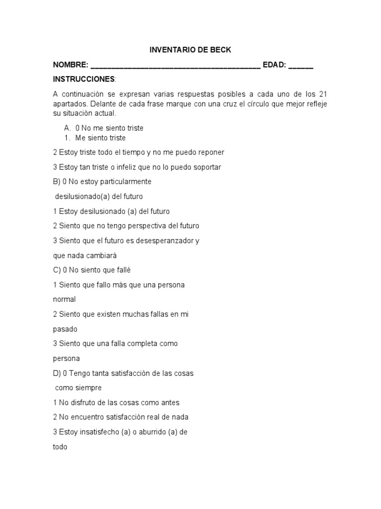 Inventario de Beck | PDF