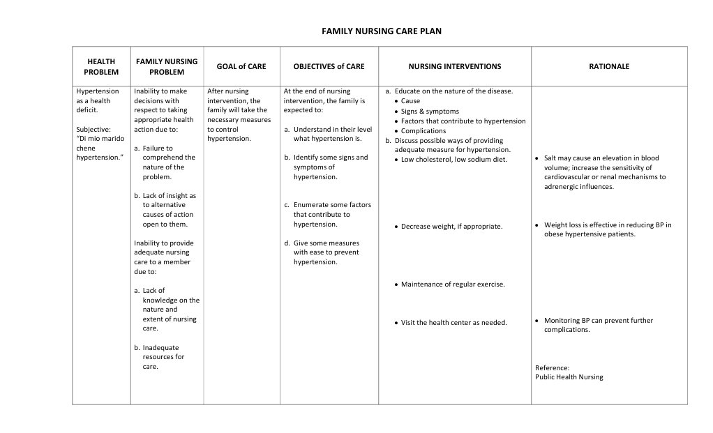 Family Nursing Care Plan Sample By Maglaya