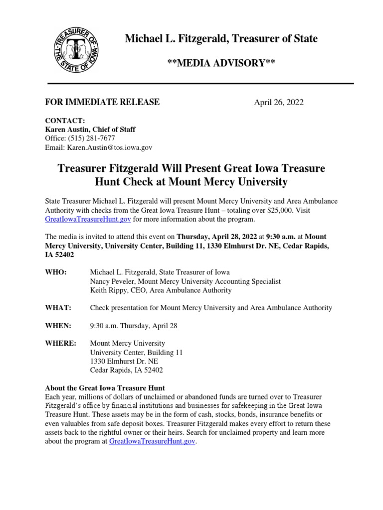 Media Advisory Great Iowa Treasure Hunt PDF