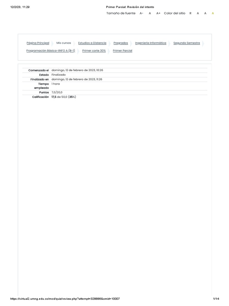 Primer Parcial - Revisión Del Intento | PDF | Java (lenguaje de ...