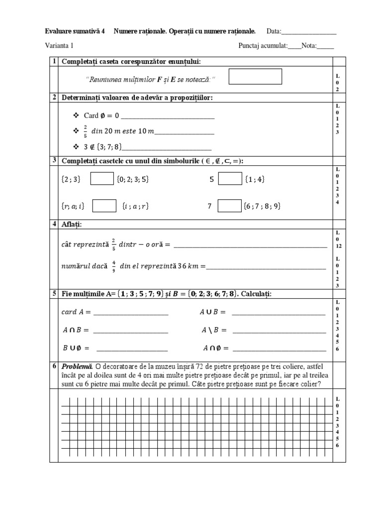 Evaluare Sumativă 4 Numere Raționale | PDF