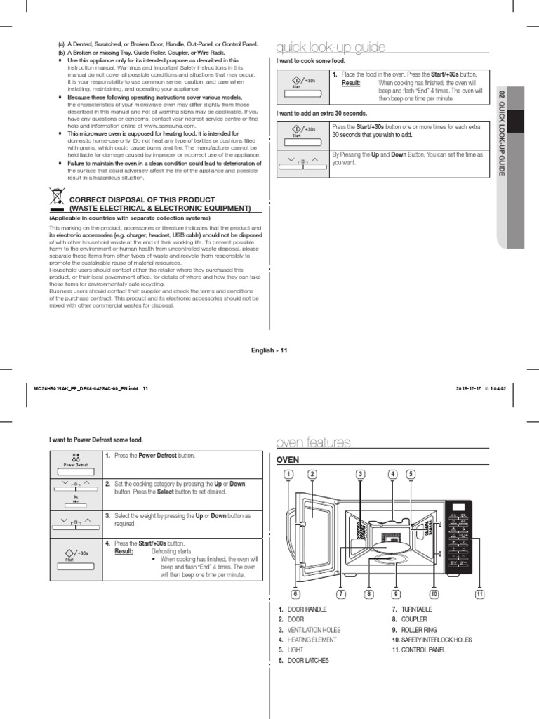 Samsung Microwave User Manual Download Free PDF Waste Waste