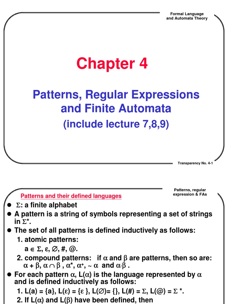 Patterns Regular Expressions And Finite Automata Include Lecture 7 8 9 Regular Expression Metalogic