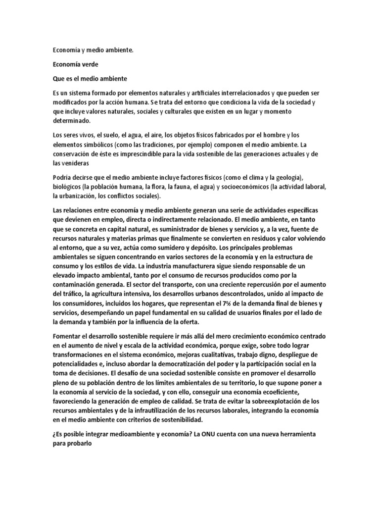 Economía y Medio Ambiente | PDF | Entorno natural | Sustentabilidad