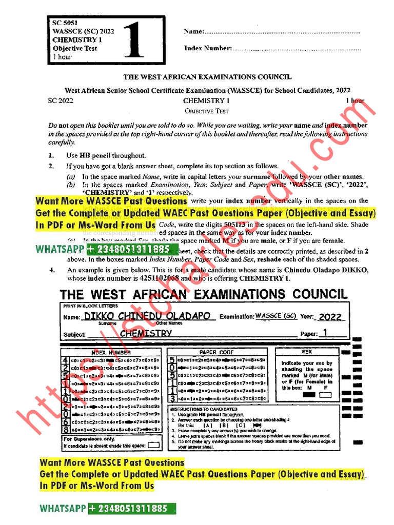 waec chemistry essay and objective