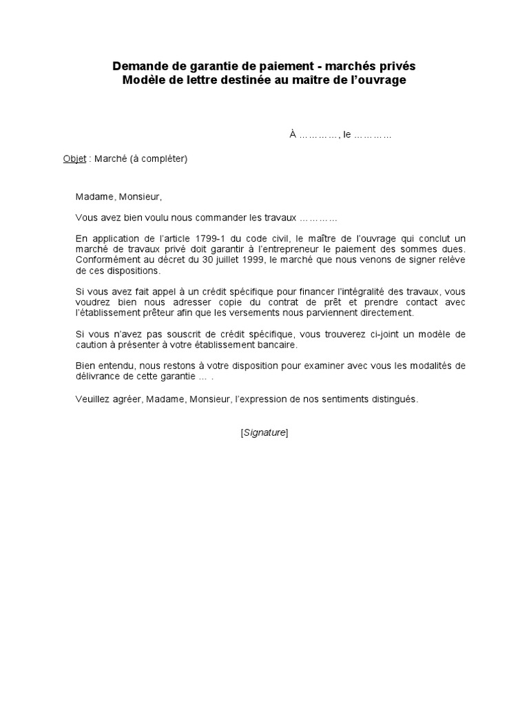Modèle de demande de garantie de paiement | PDF | Cautionnement | Crédit