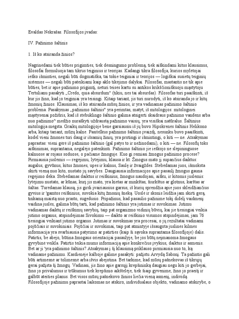 Filosofija. Pažinimo Problemos | PDF