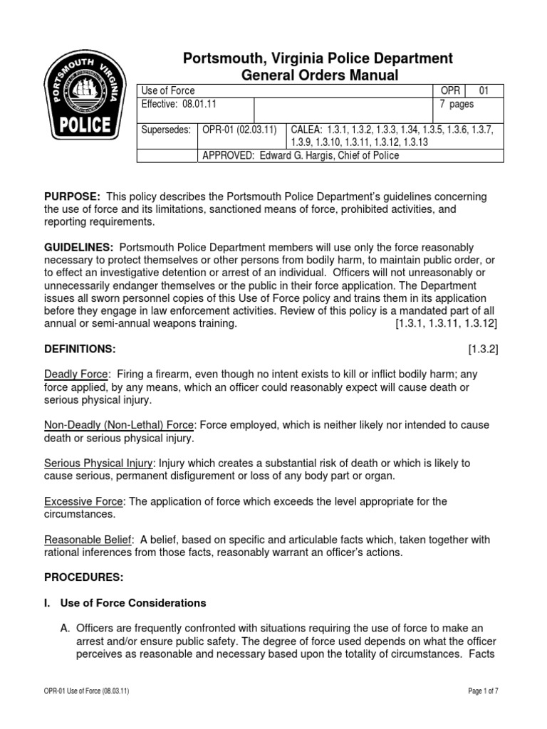 Portsmouth Police Operations Manual PDF Police Trigger (Firearms)