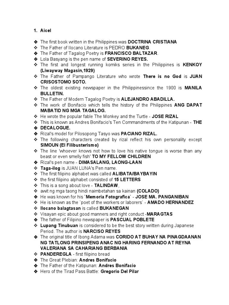 Philippine Literary and Historical Figures A Comprehensive Listing of