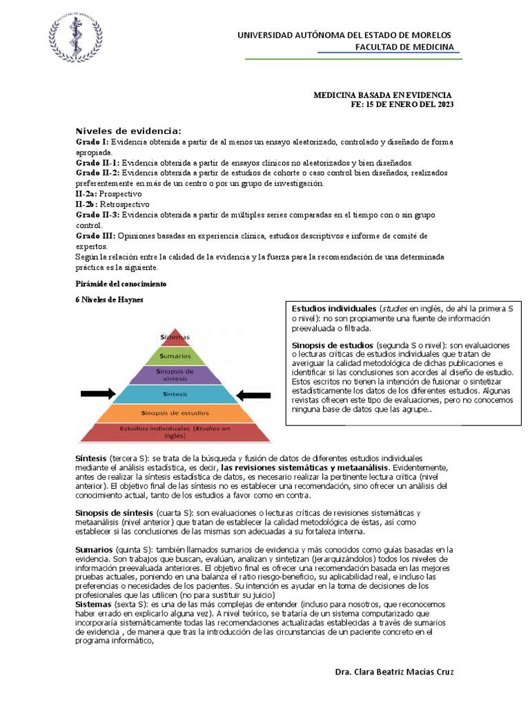 Niveles de Evidencia en Medicina Basada en Evidencia | PDF | Evidencia ...
