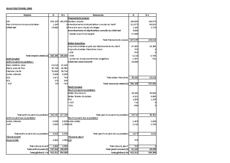 Cas Sébié Correction Bilan Fonctionnel | PDF | Prêts | Capitaux propres