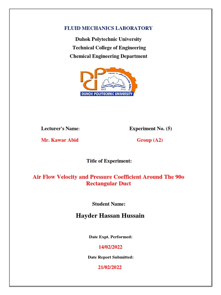 Air Flow and Pressure Coefficients in Duct | PDF | Reynolds Number ...