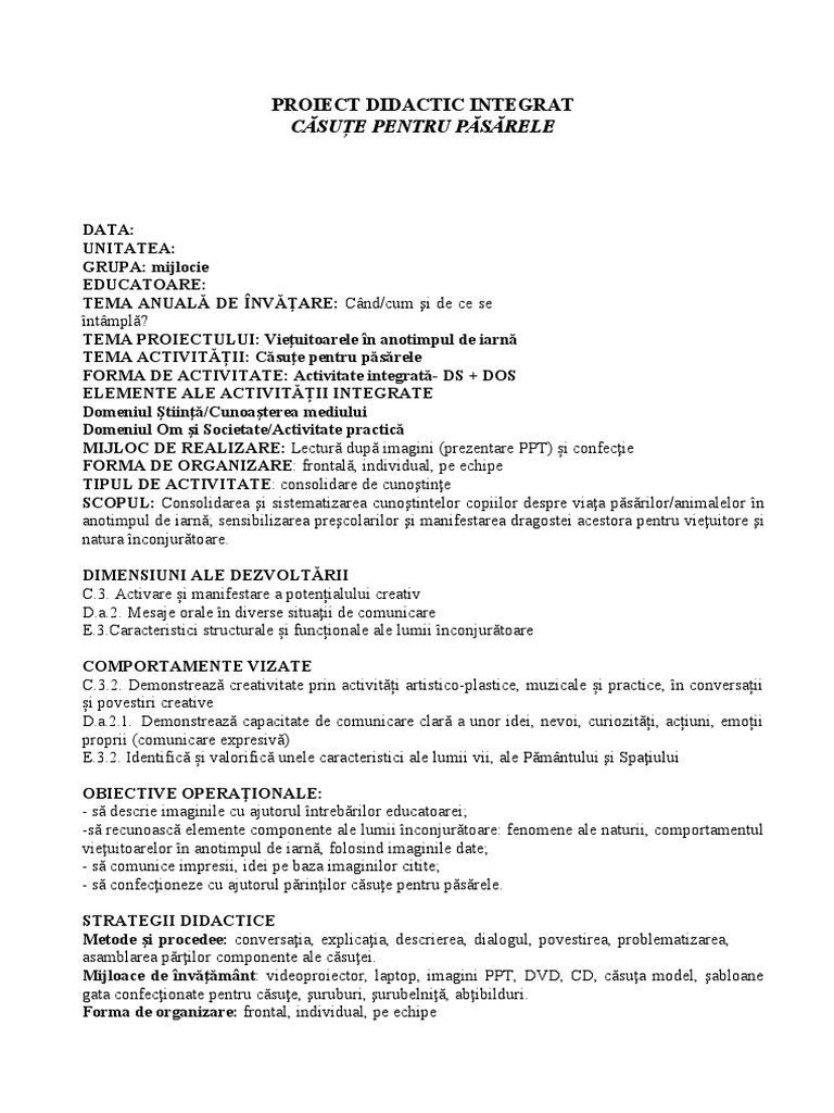 1.proiect Ds+dos Casuta Pentru Pasarele | PDF
