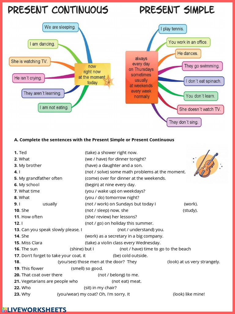 Present Simple vs. Present Continuous Exercises | PDF