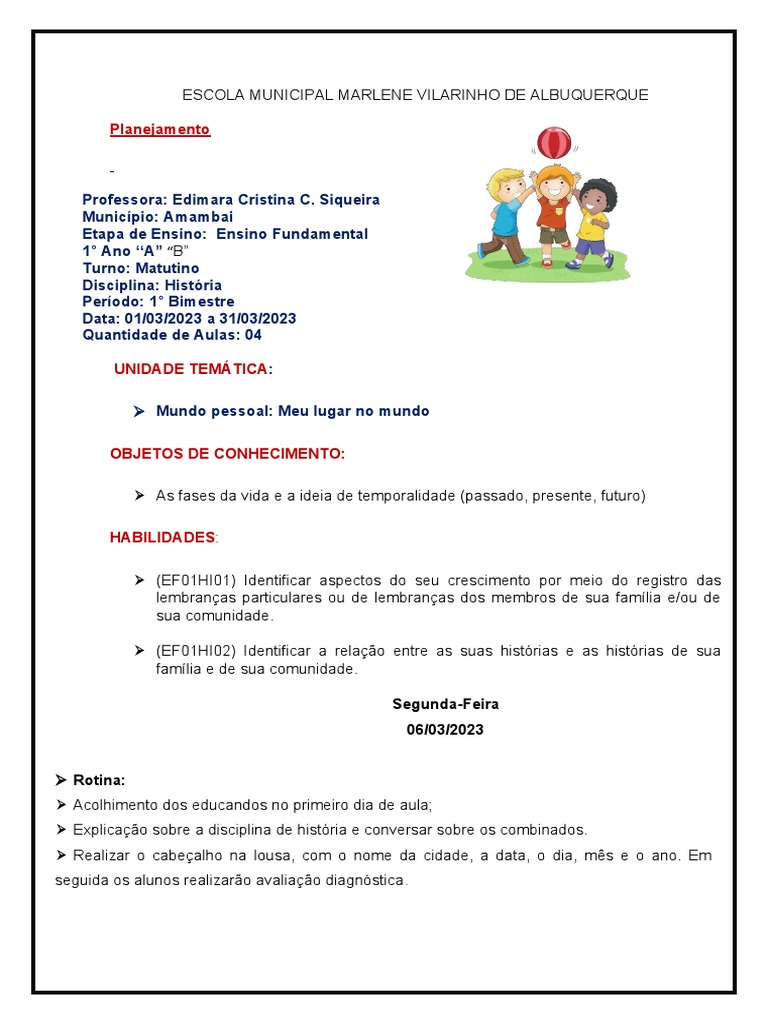 Plano de aula - 3º ano - Nossa cidade, nossas pessoas!