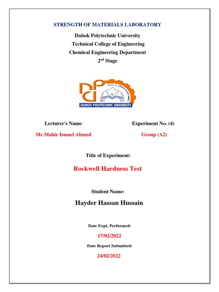 Strength of Material Exp 4 Rockwell Hardness Test PDF Hardness
