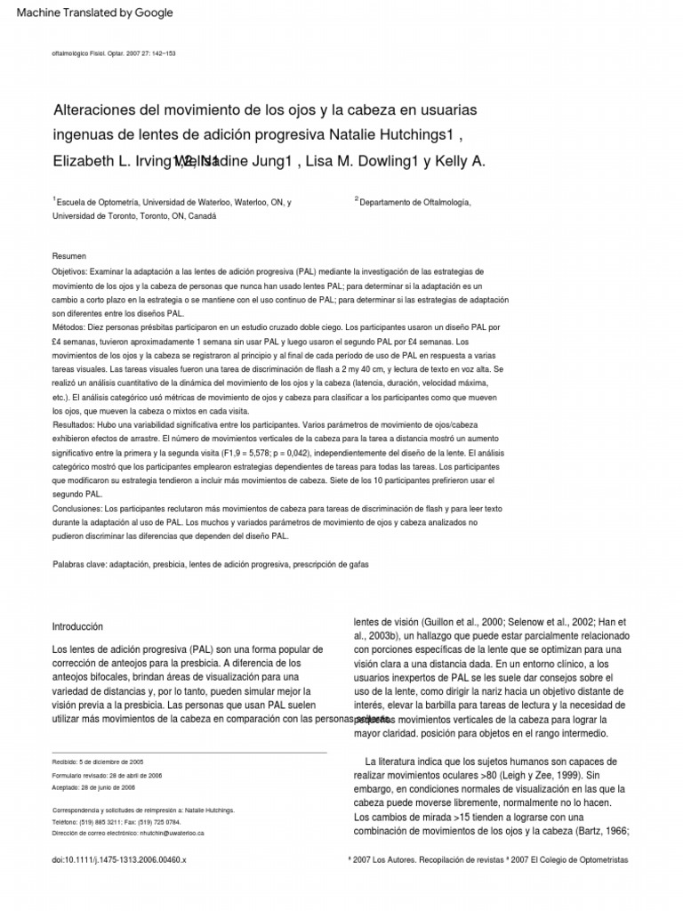 Eye and Head Movement Alterations in Naive Progressive Addition Lens