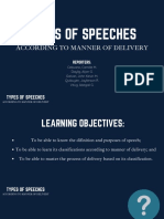 Types of Speeches According To Manner of Delivery