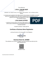 Business Name Registration Certificate for Lyka C. Online Shop