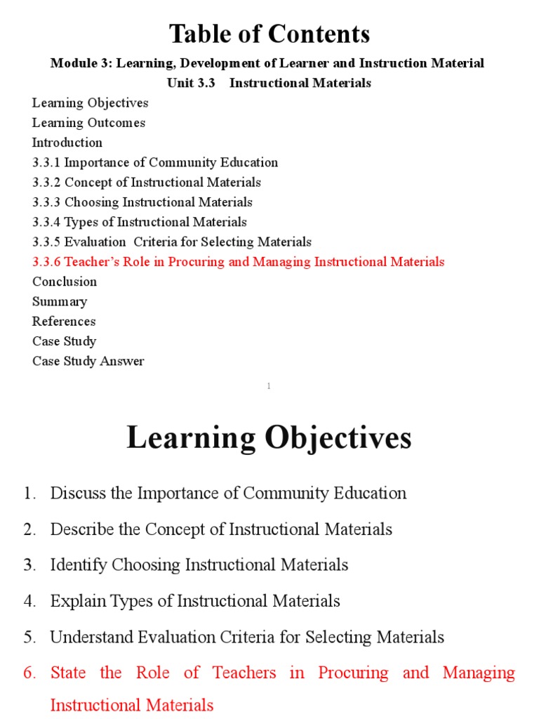 Module 3: Learning, Development of Learner and Instruction Material ...