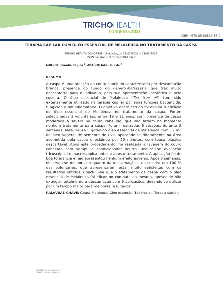 Eficácia do Óleo de Melaleuca na Caspa | PDF
