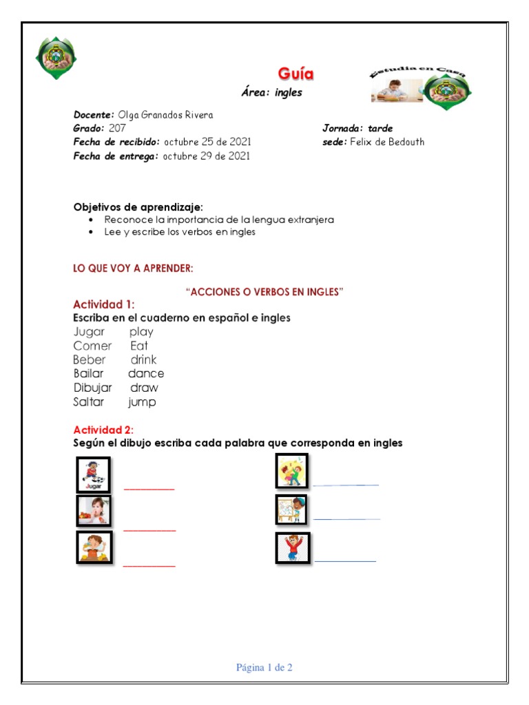 Guía de Verbos en Inglés para Grado 207 | PDF