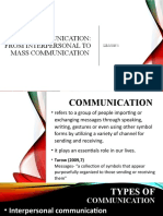 Communication from Interpersonal to Mass