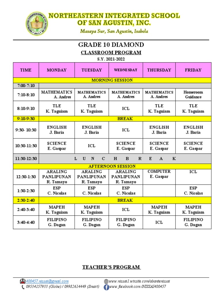 Classroom and Teachers Program Template | PDF