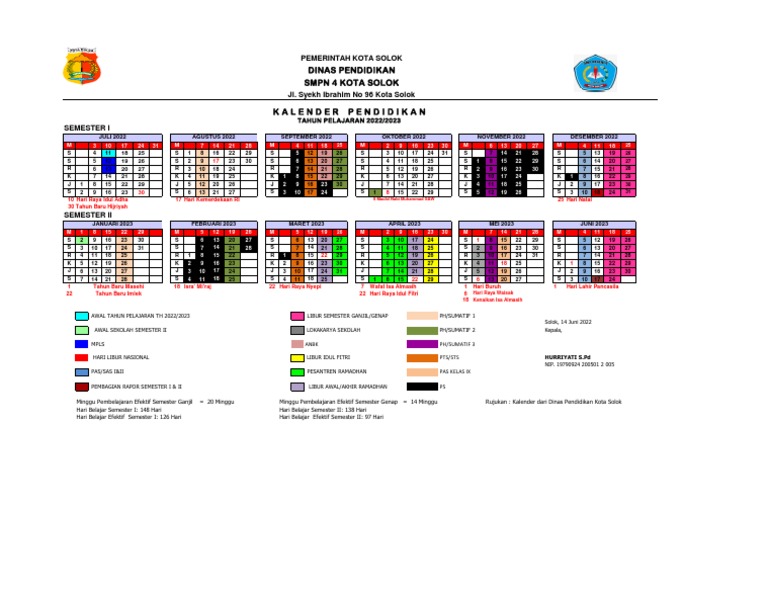 Kalender Pendidikan SMP 4 22-23 Oke | PDF