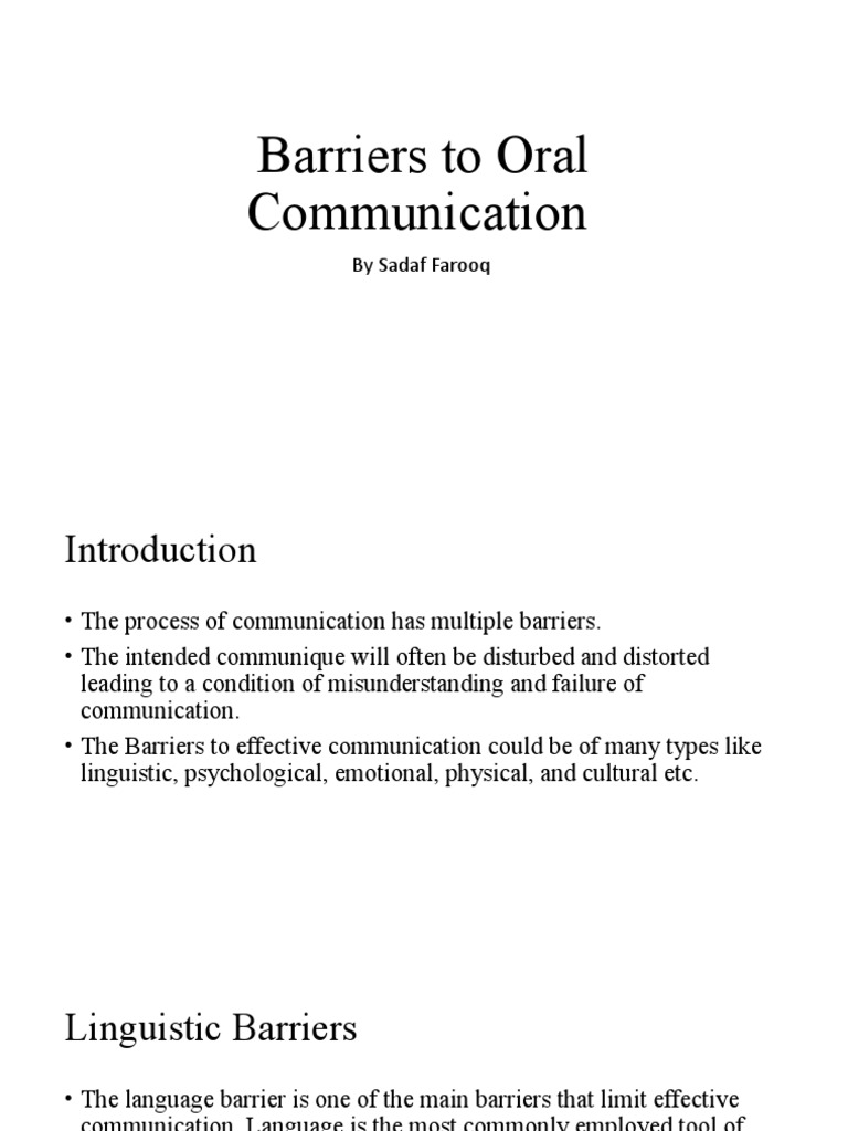 Barriers in Oral Communication PDF Communication Social Psychology