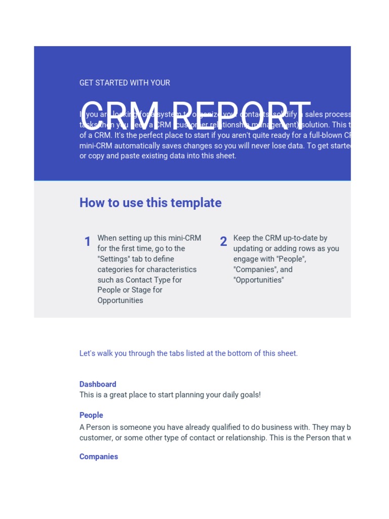 Mini-CRM Template for Sales Tracking | PDF | Customer Relationship ...
