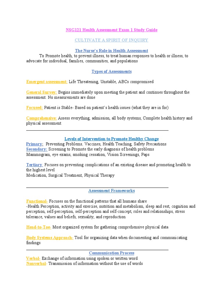 health assessment exam 1